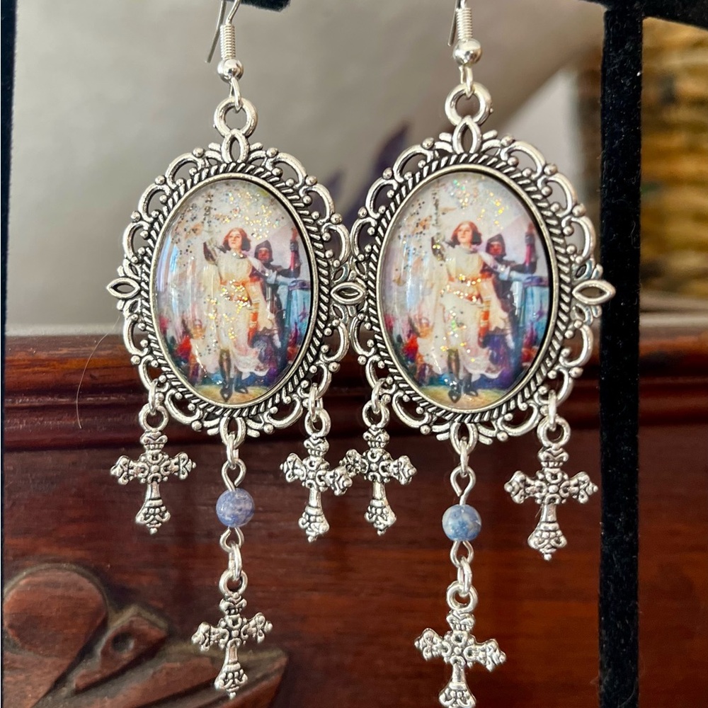 Joan of Arc Vintage Style Earrings Art Cameo Earrings - Picture 10 of 17